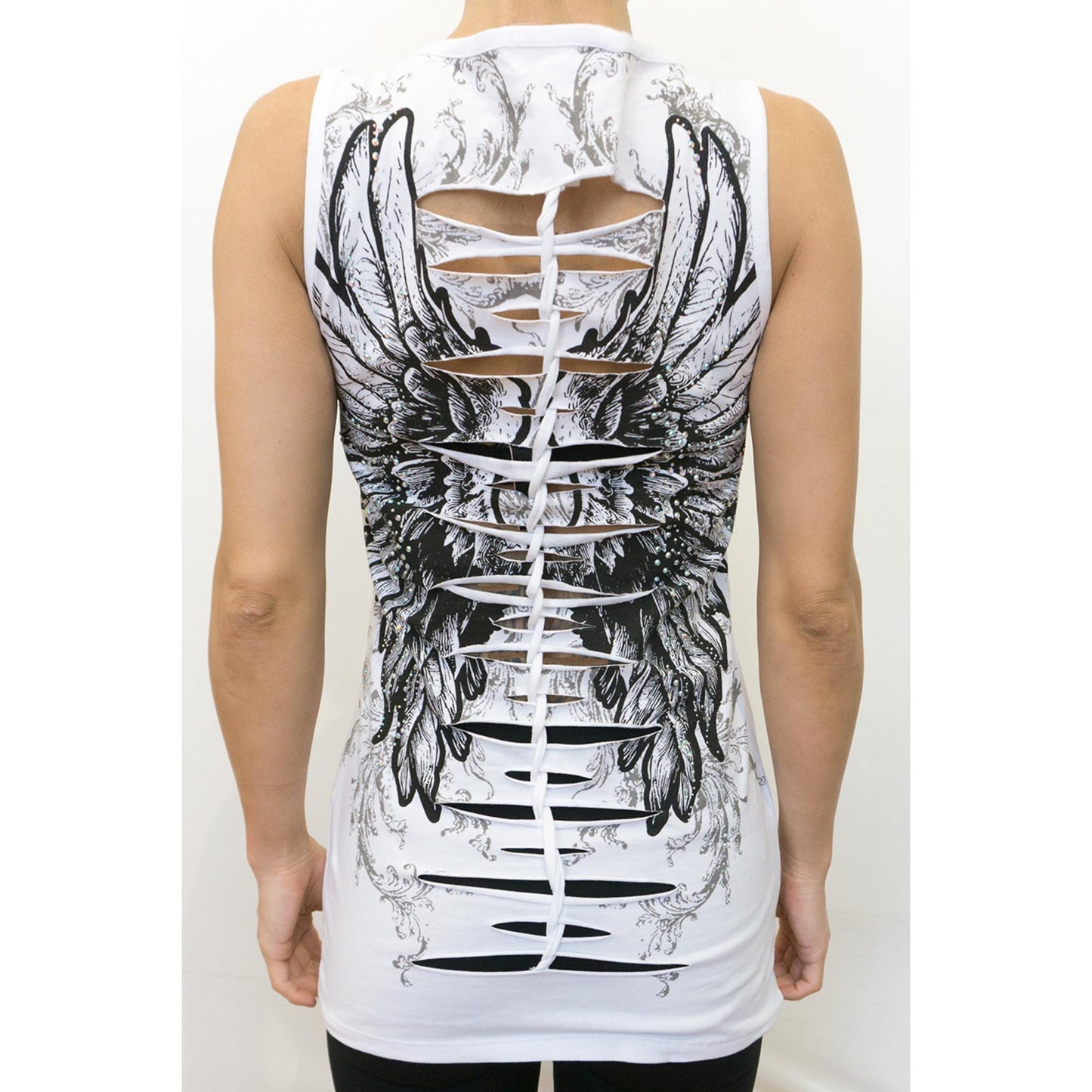 2278 Women’s Angel Wings White V Neck Top