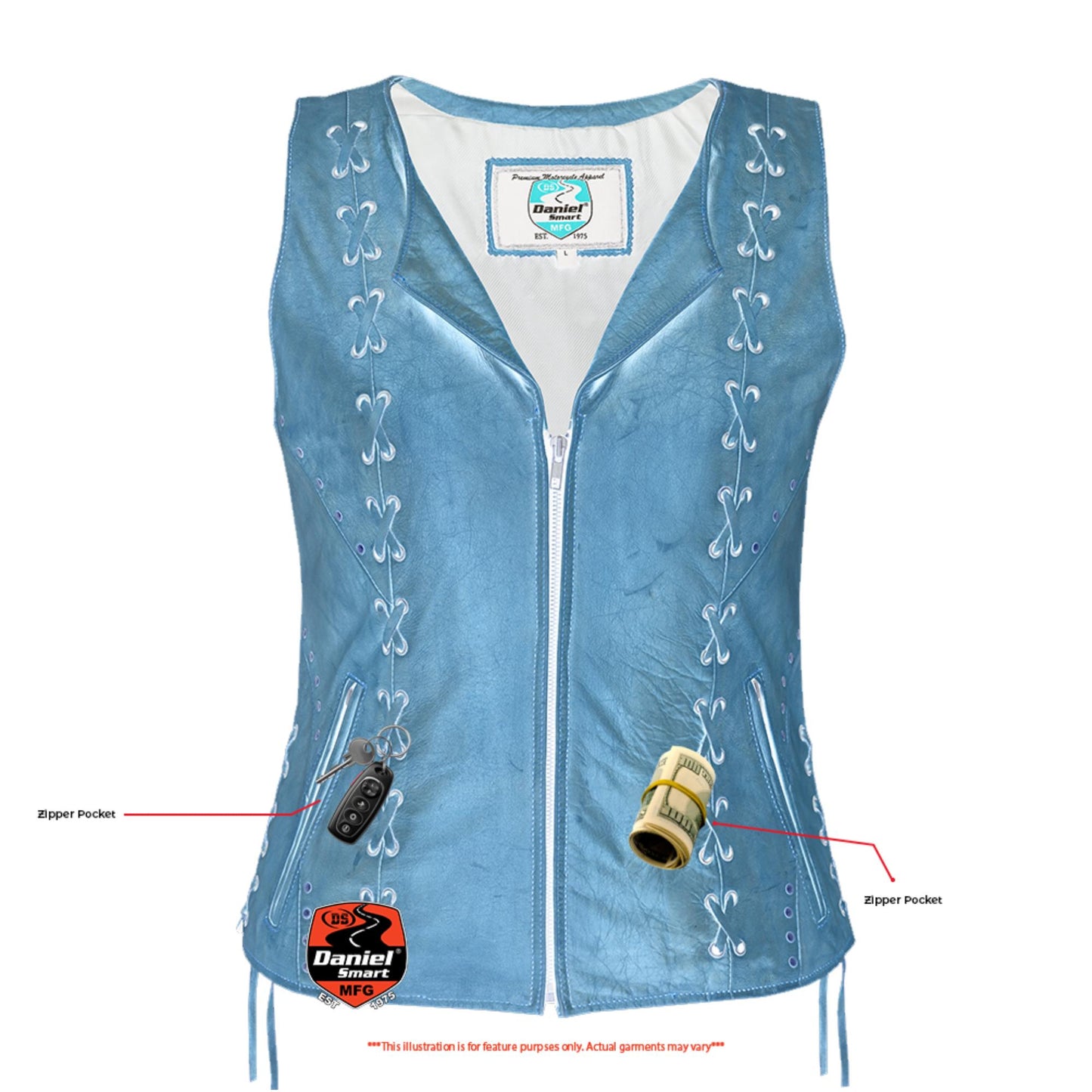 RC Women's Brown Zippered Vest with Lacing Details