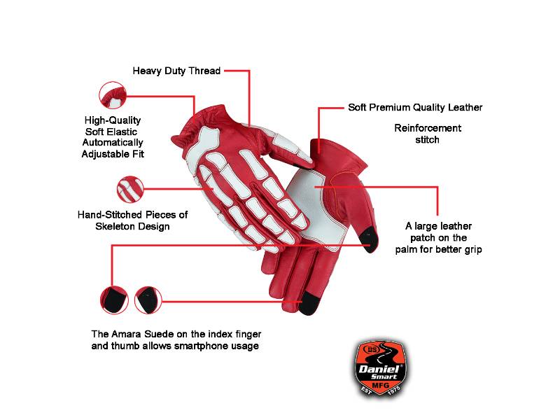 Skeletal Grip Red and White Skeleton Design Riding Glove