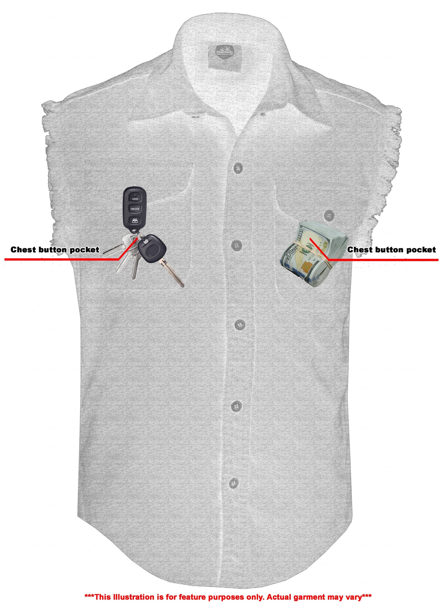 DM Men's Black Lightweight Sleeveless Denim Shirt