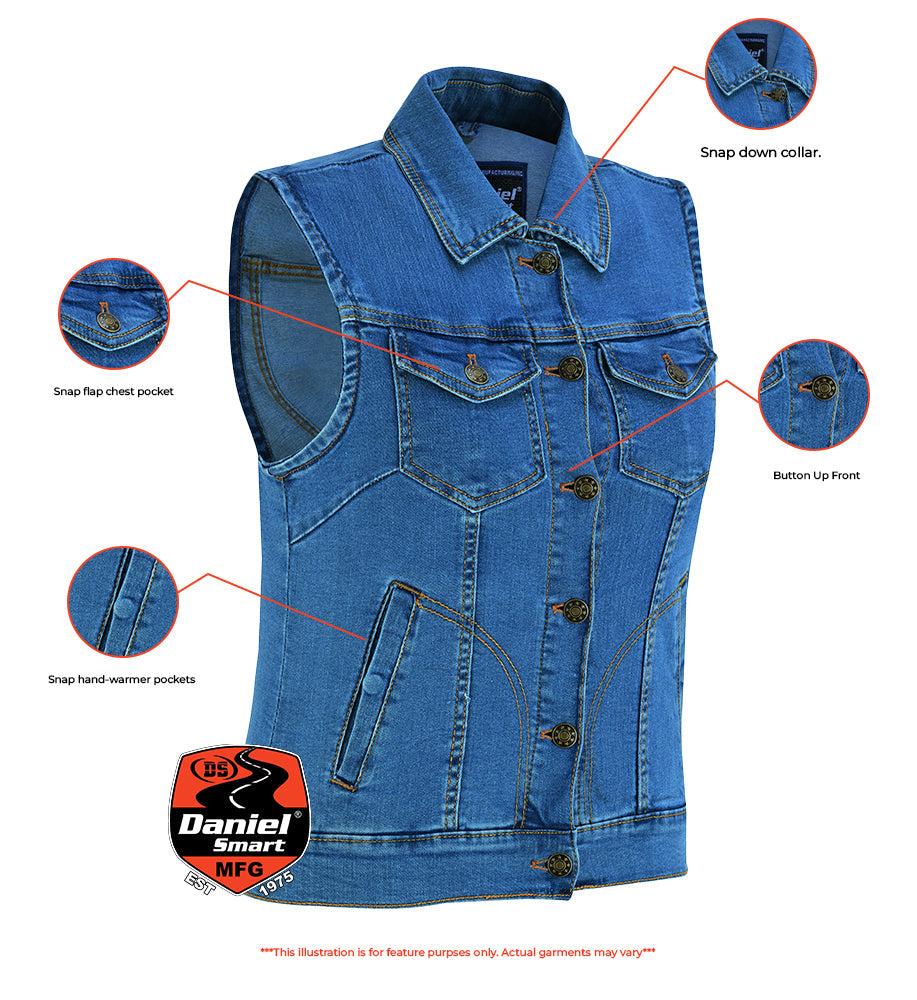 DM Women's Blue Denim Snap Front Vest