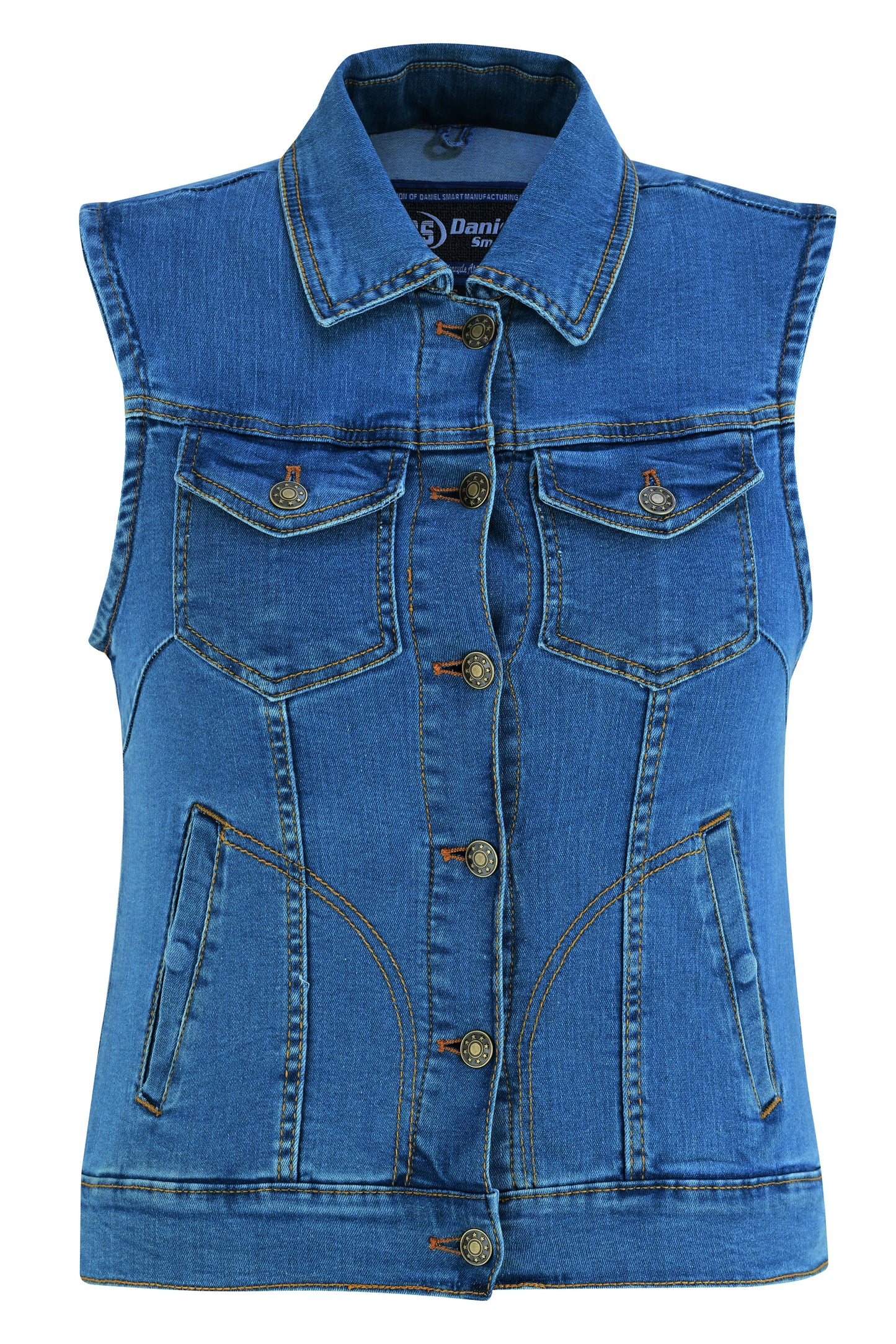 DM Women's Blue Denim Snap Front Vest