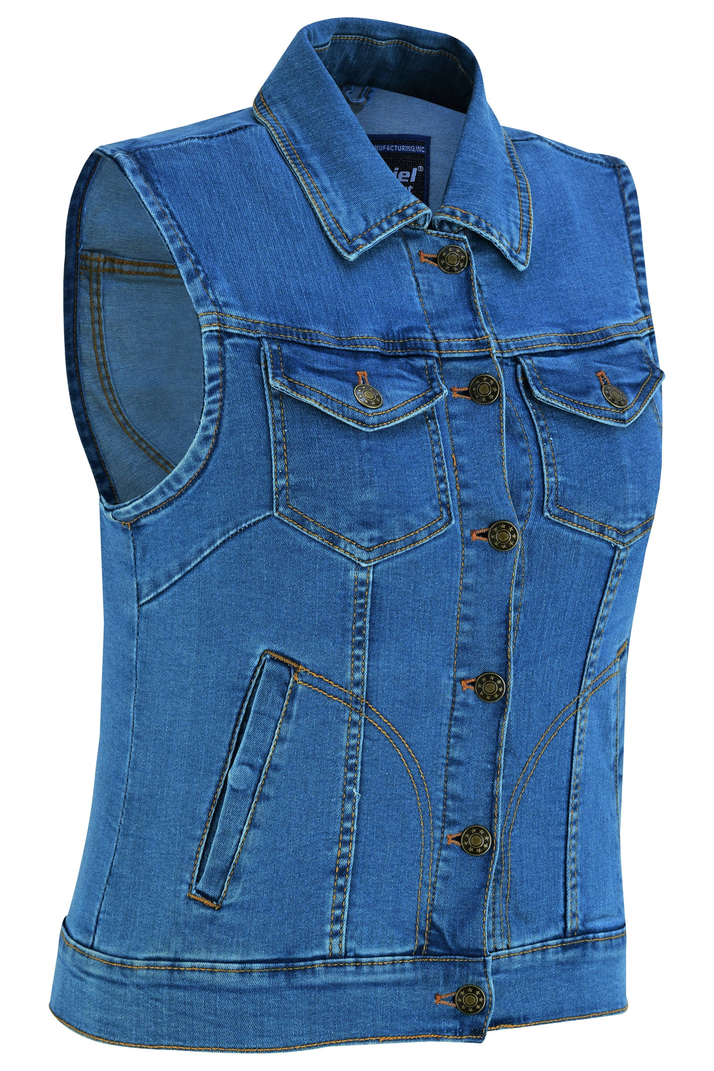 DM Women's Blue Denim Snap Front Vest
