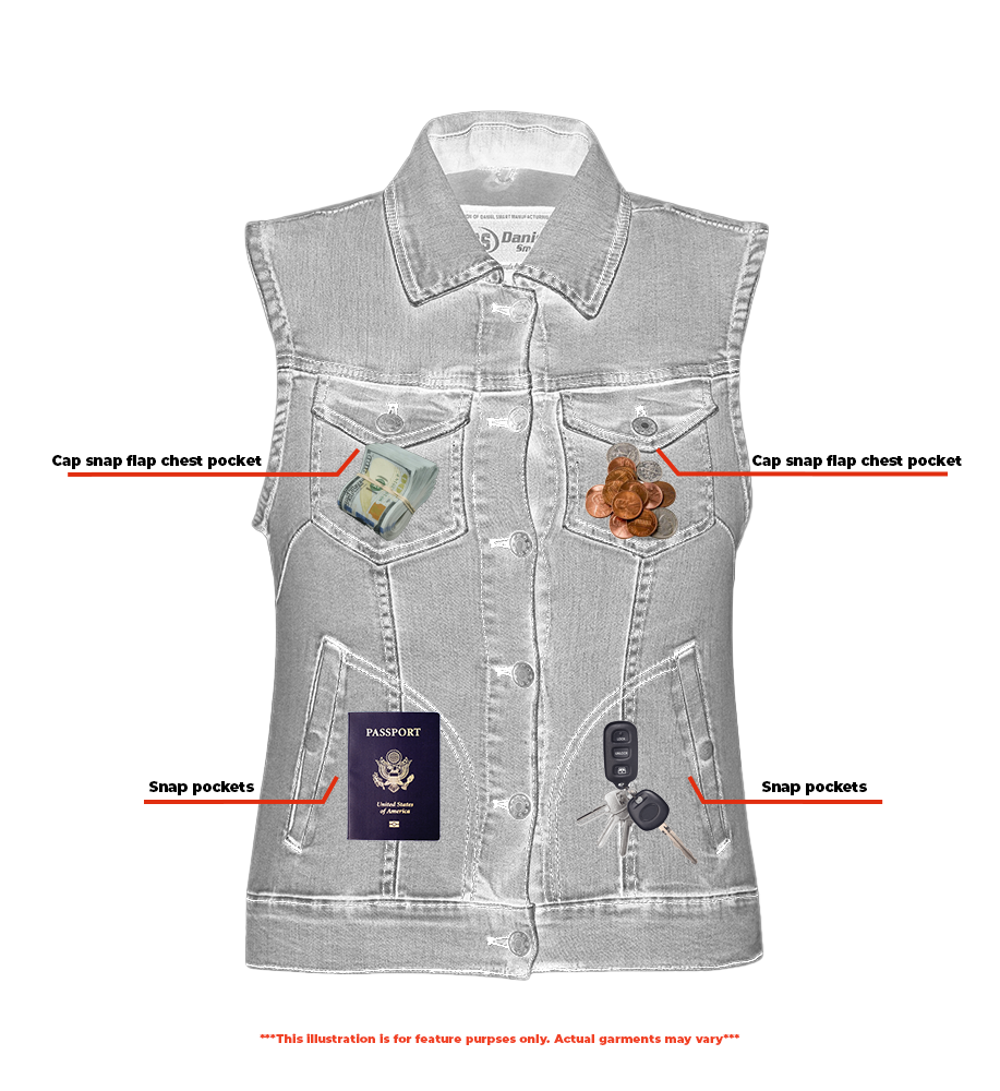 DM Women's Blue Denim Snap Front Vest