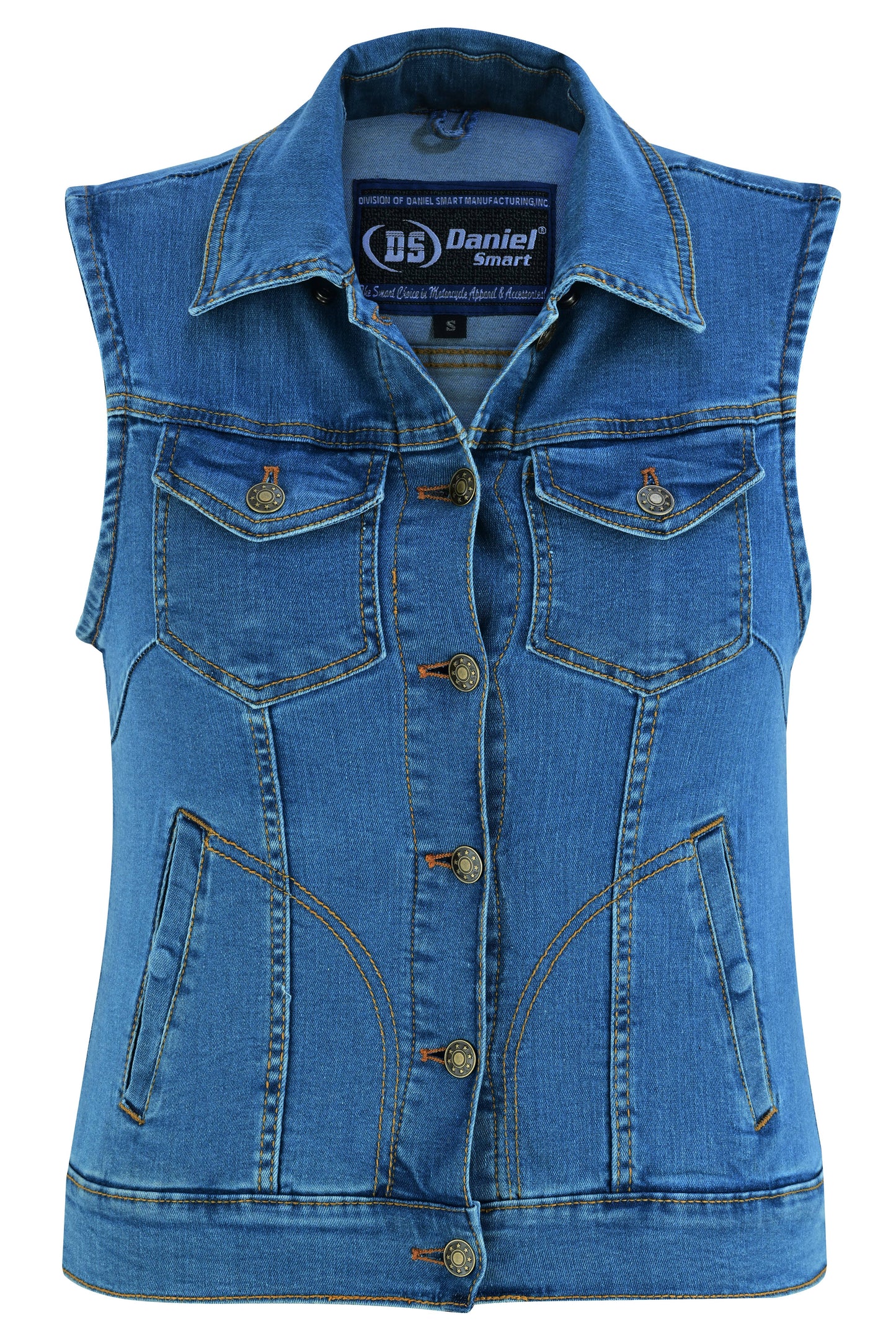 DM Women's Blue Denim Snap Front Vest