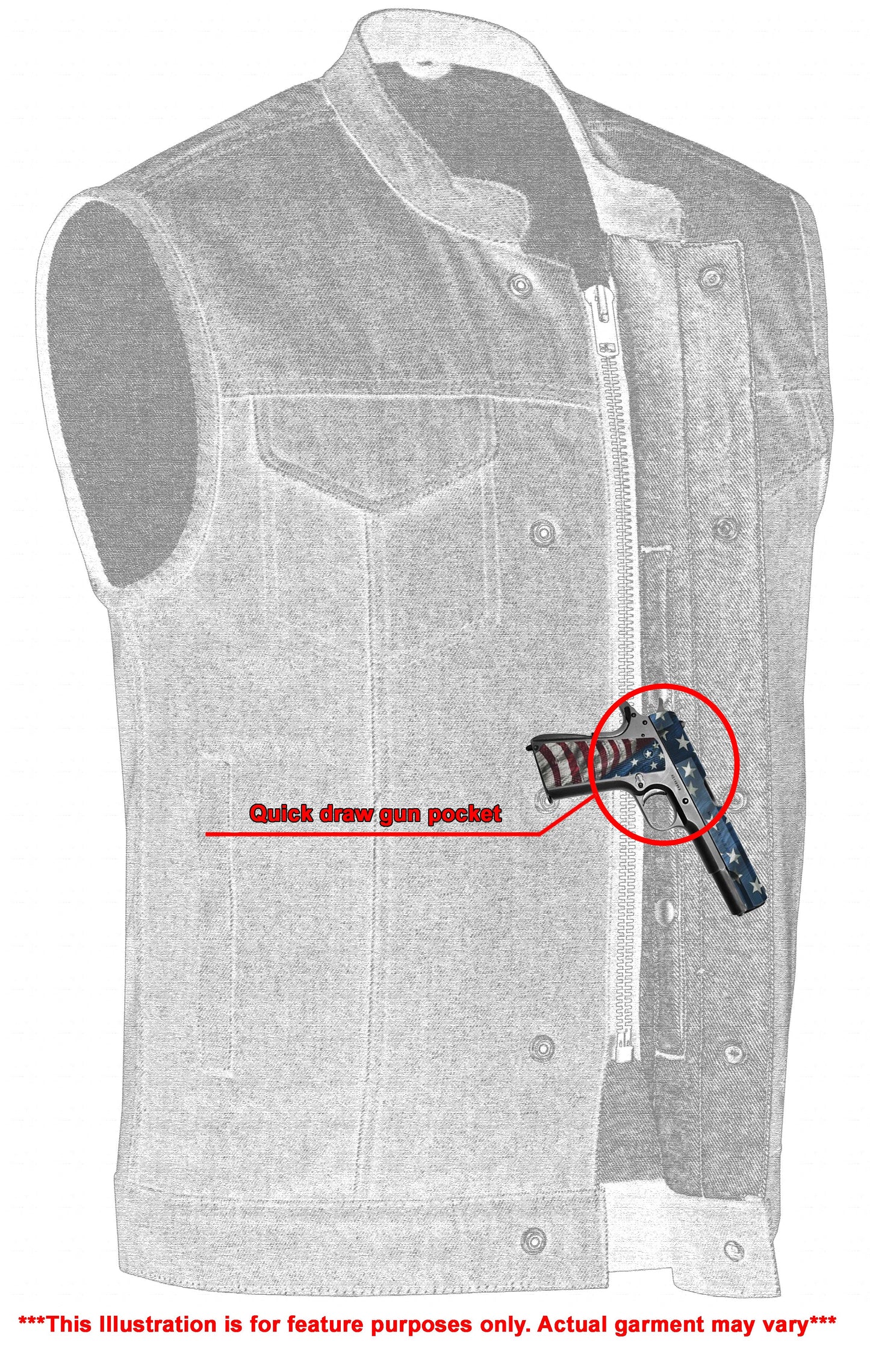 DM Men's Blue Rough Rub-Off Raw Finish Denim Vest