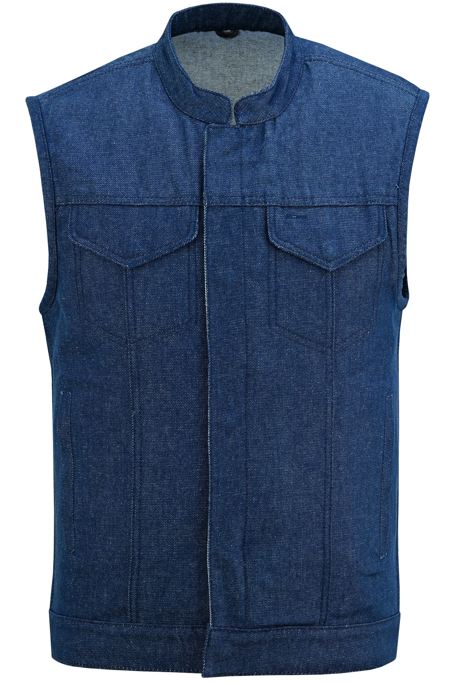 DM Men's Blue Rough Rub-Off Raw Finish Denim Vest