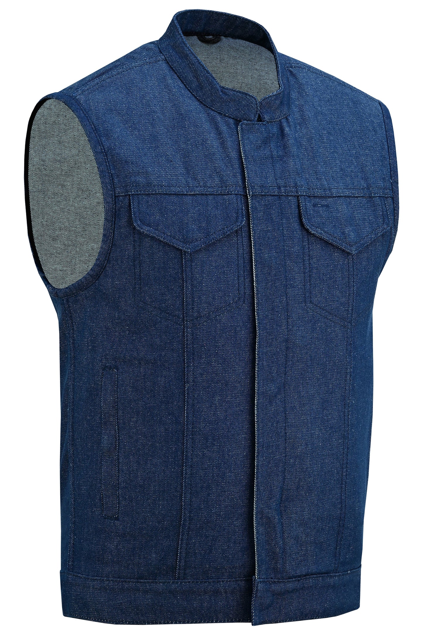 DM Men's Blue Rough Rub-Off Raw Finish Denim Vest