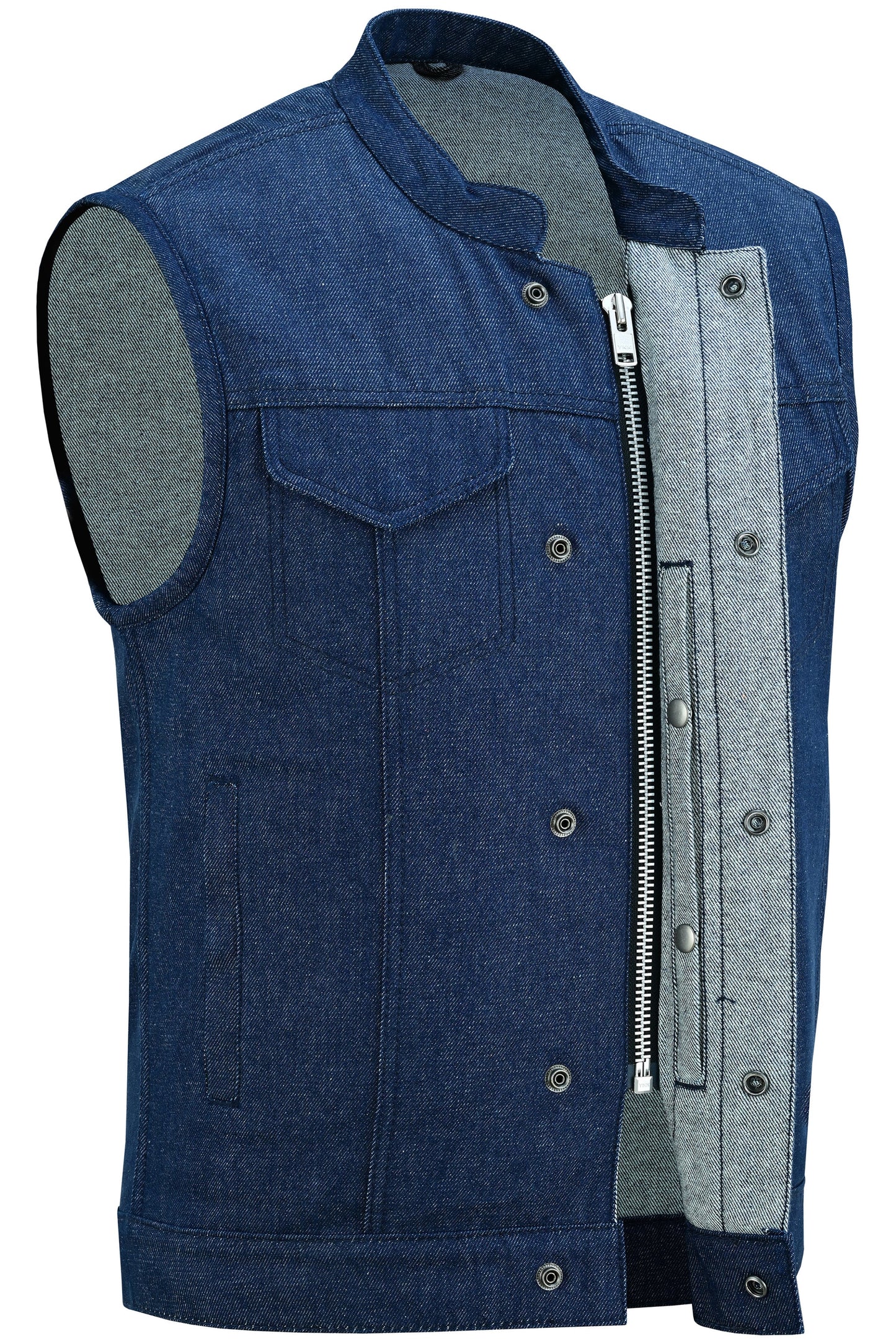 DM Men's Blue Rough Rub-Off Raw Finish Denim Vest