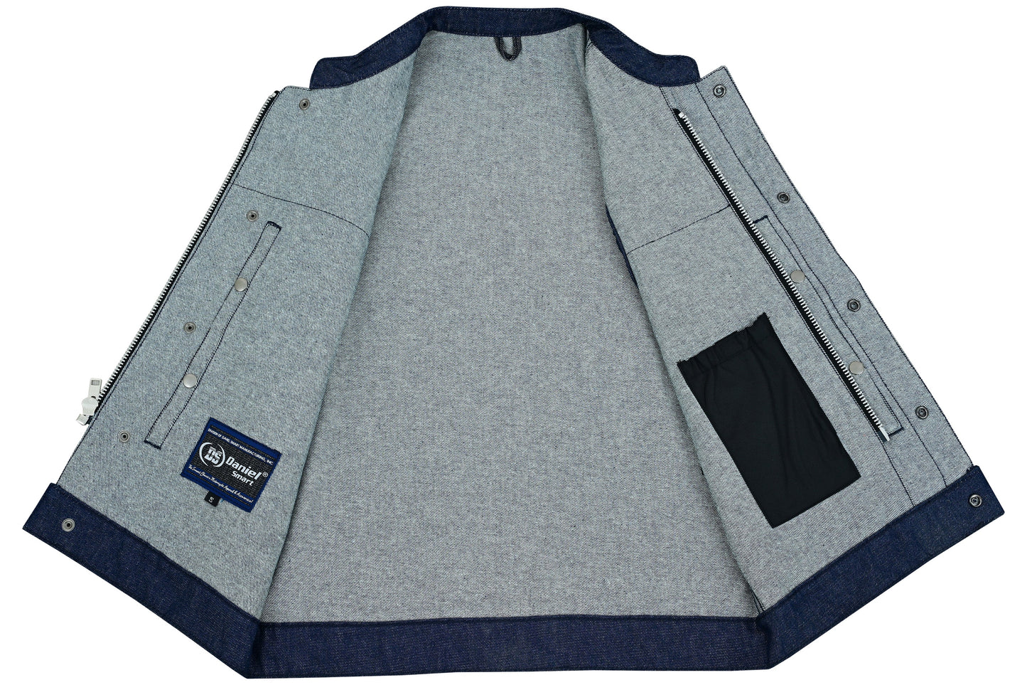 DM Men's Blue Rough Rub-Off Raw Finish Denim Vest