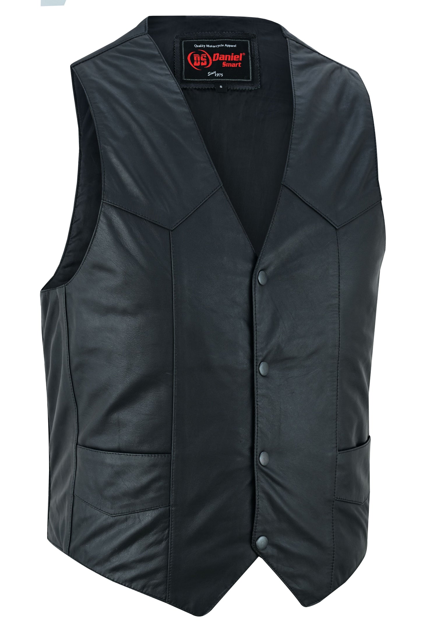 RC Men's Traditional Light Weight Black Leather Motorcycle Vest