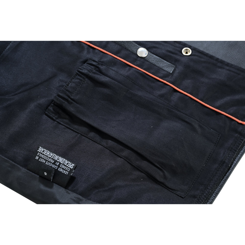 RC Buffalo Nickel Black Leather Vest for Men - Customizable Back & Satin Liner