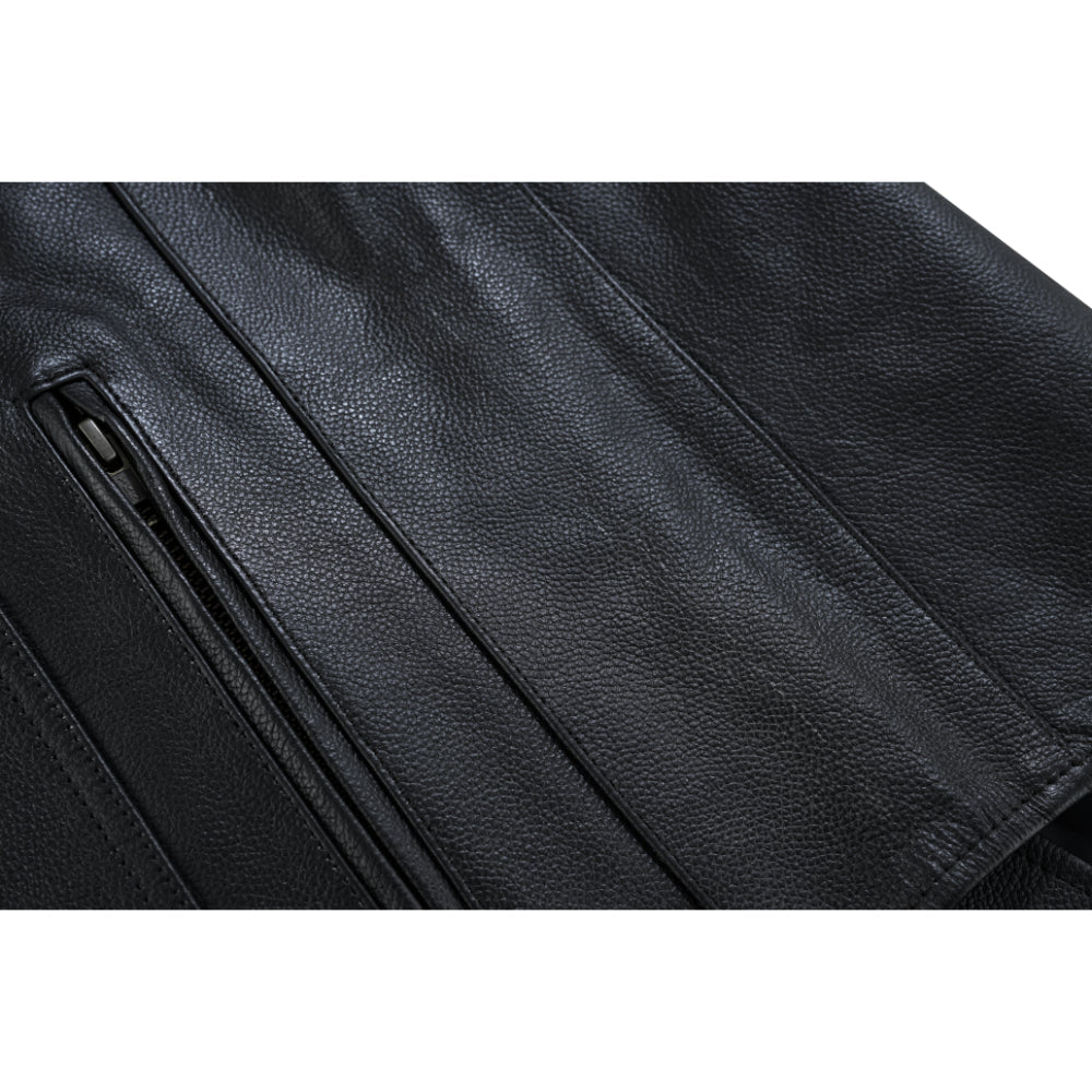 RC Buffalo Nickel Black Leather Vest for Men - Customizable Back & Satin Liner