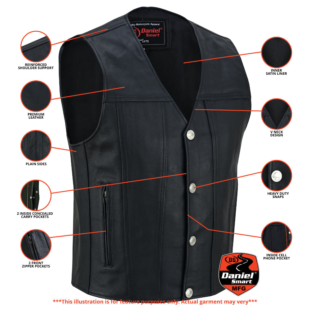 RC Buffalo Nickel Black Leather Vest for Men - Customizable Back & Satin Liner