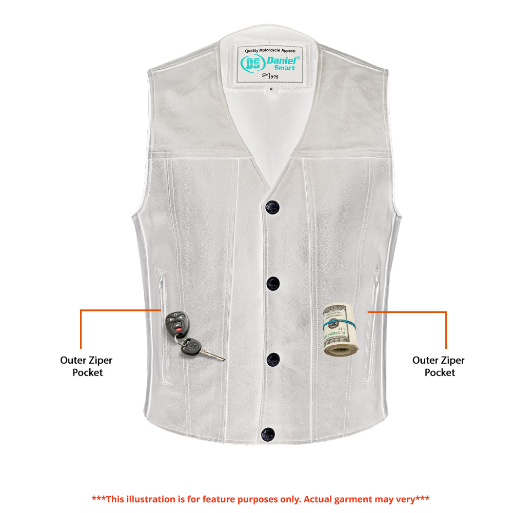 RC Buffalo Nickel Black Leather Vest for Men - Customizable Back & Satin Liner