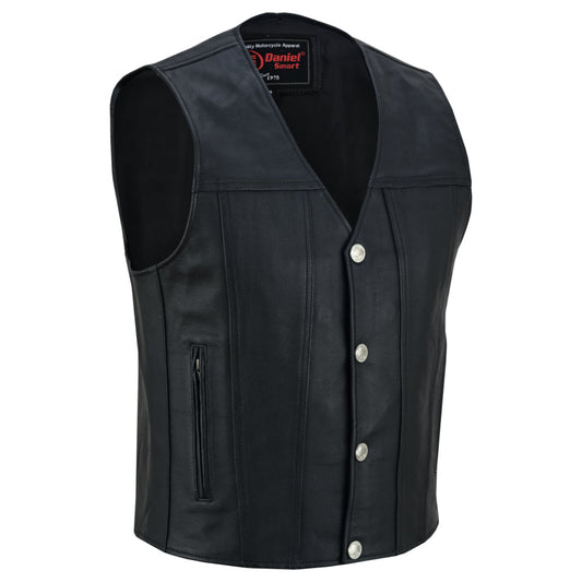 RC Buffalo Nickel Black Leather Vest for Men - Customizable Back & Satin Liner