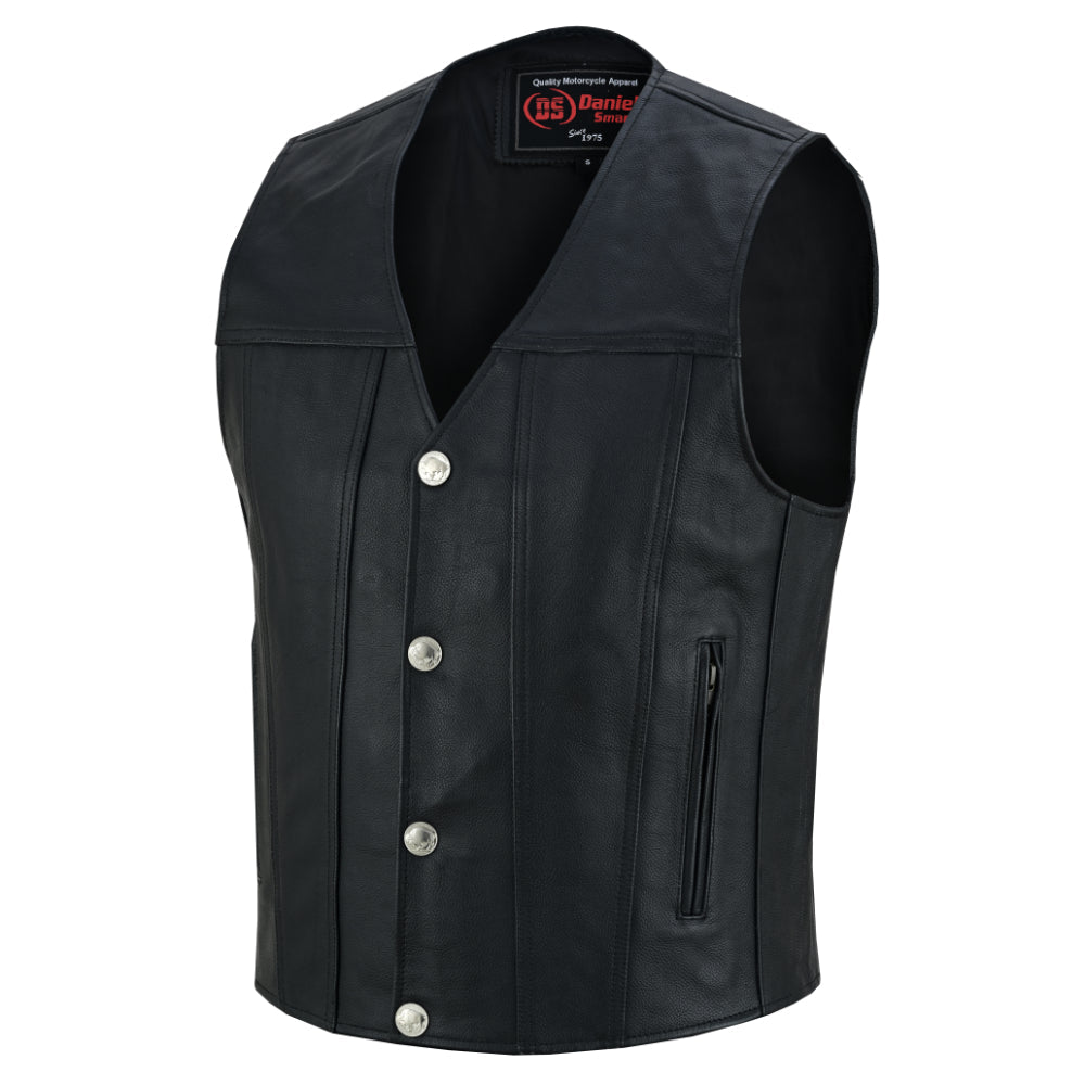 RC Buffalo Nickel Black Leather Vest for Men - Customizable Back & Satin Liner