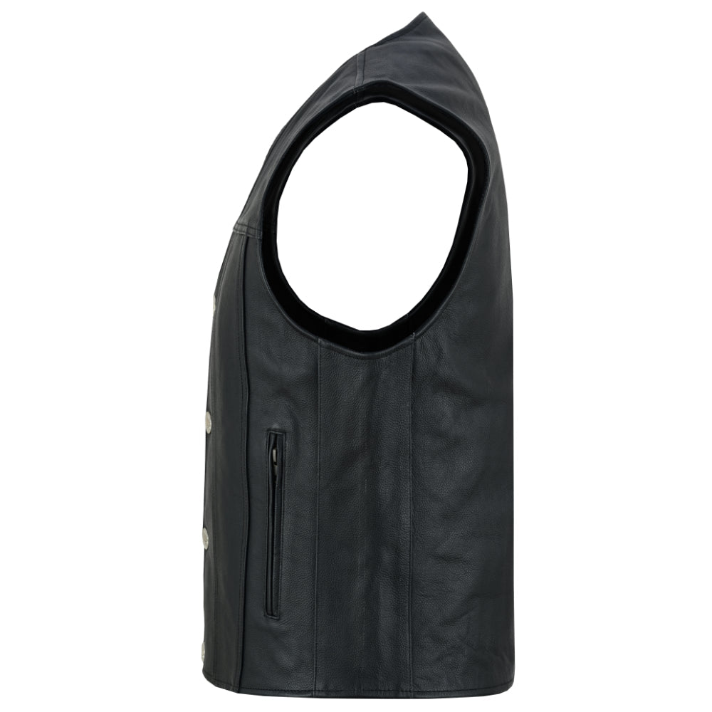 RC Buffalo Nickel Black Leather Vest for Men - Customizable Back & Satin Liner