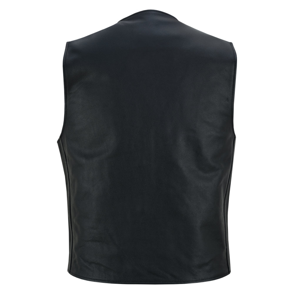 RC Buffalo Nickel Black Leather Vest for Men - Customizable Back & Satin Liner