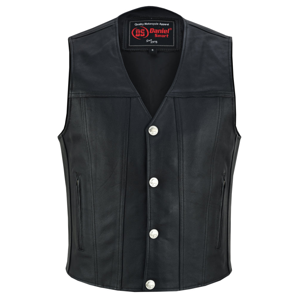 RC Buffalo Nickel Black Leather Vest for Men - Customizable Back & Satin Liner