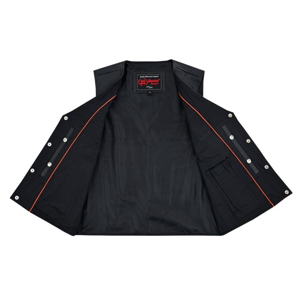 RC Buffalo Nickel Black Leather Vest for Men - Customizable Back & Satin Liner