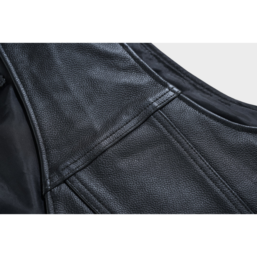 RC Buffalo Nickel Black Leather Vest for Men - Customizable Back & Satin Liner