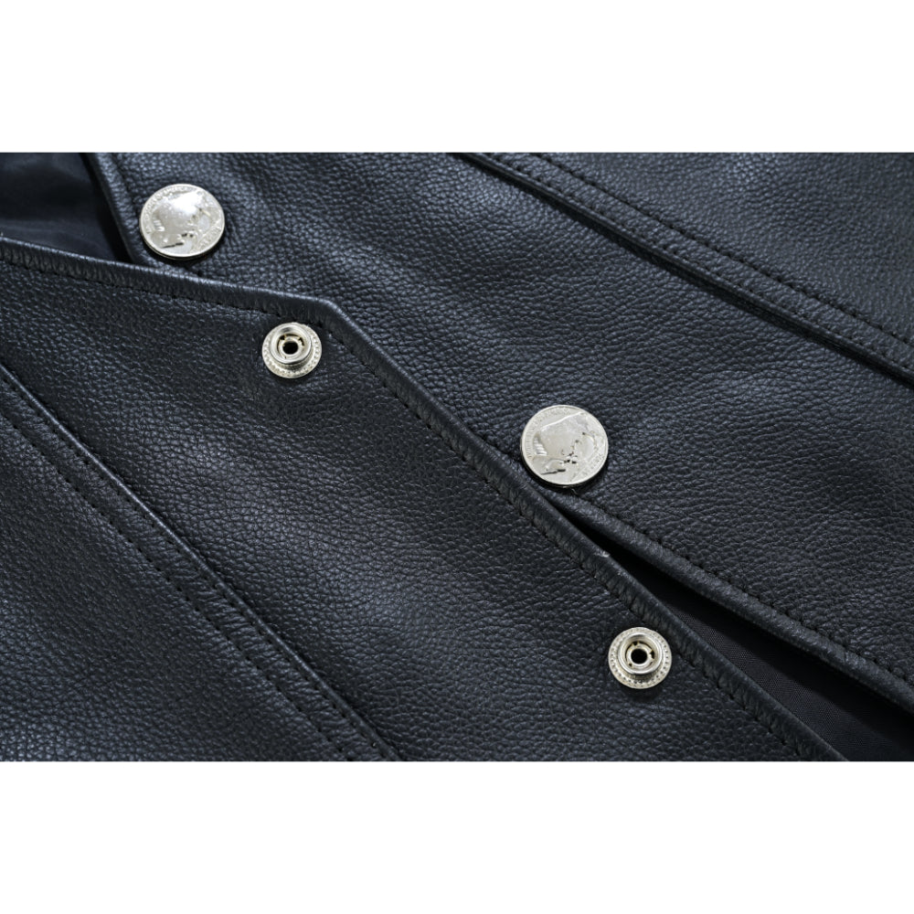 RC Buffalo Nickel Black Leather Vest for Men - Customizable Back & Satin Liner