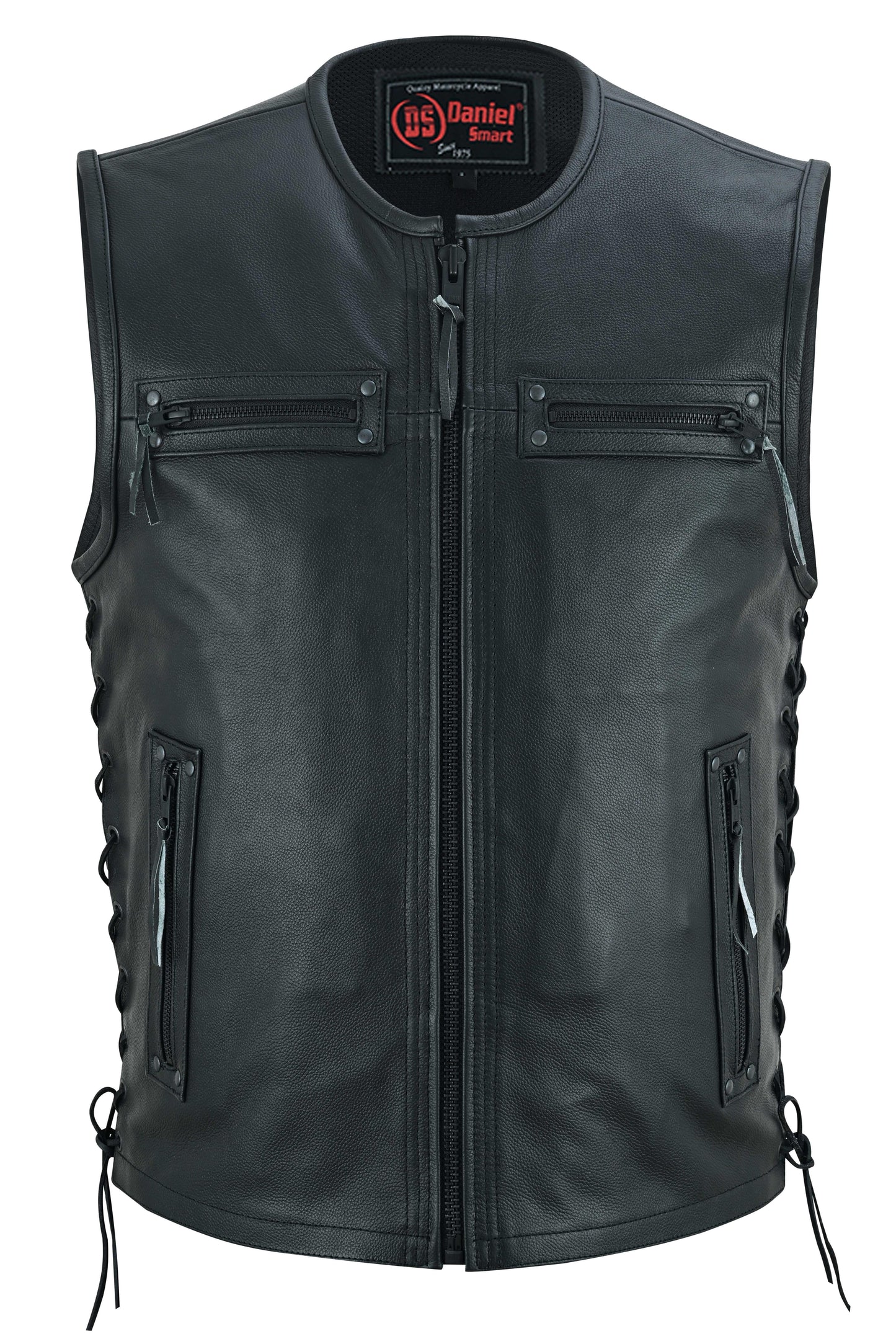 RC Men's Zipper Front Black Leather Motorcycle Vest