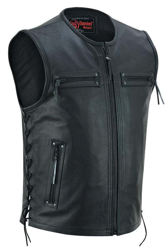 RC Men's Zipper Front Black Leather Motorcycle Vest