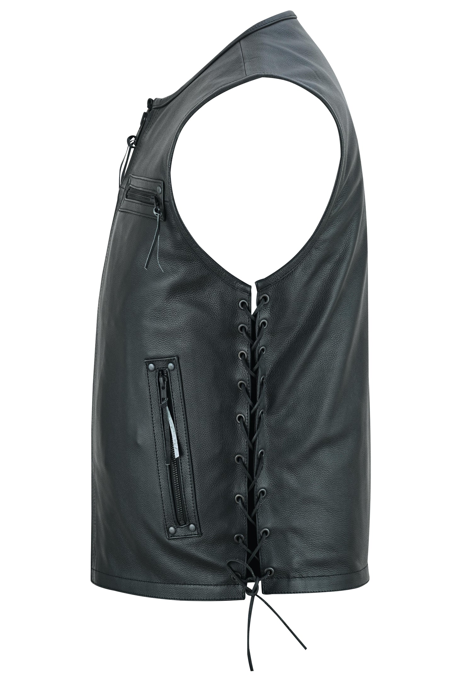 RC Men's Zipper Front Black Leather Motorcycle Vest