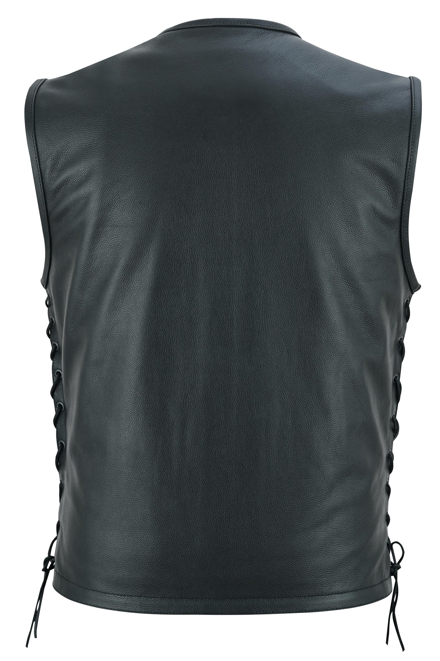 RC Men's Zipper Front Black Leather Motorcycle Vest