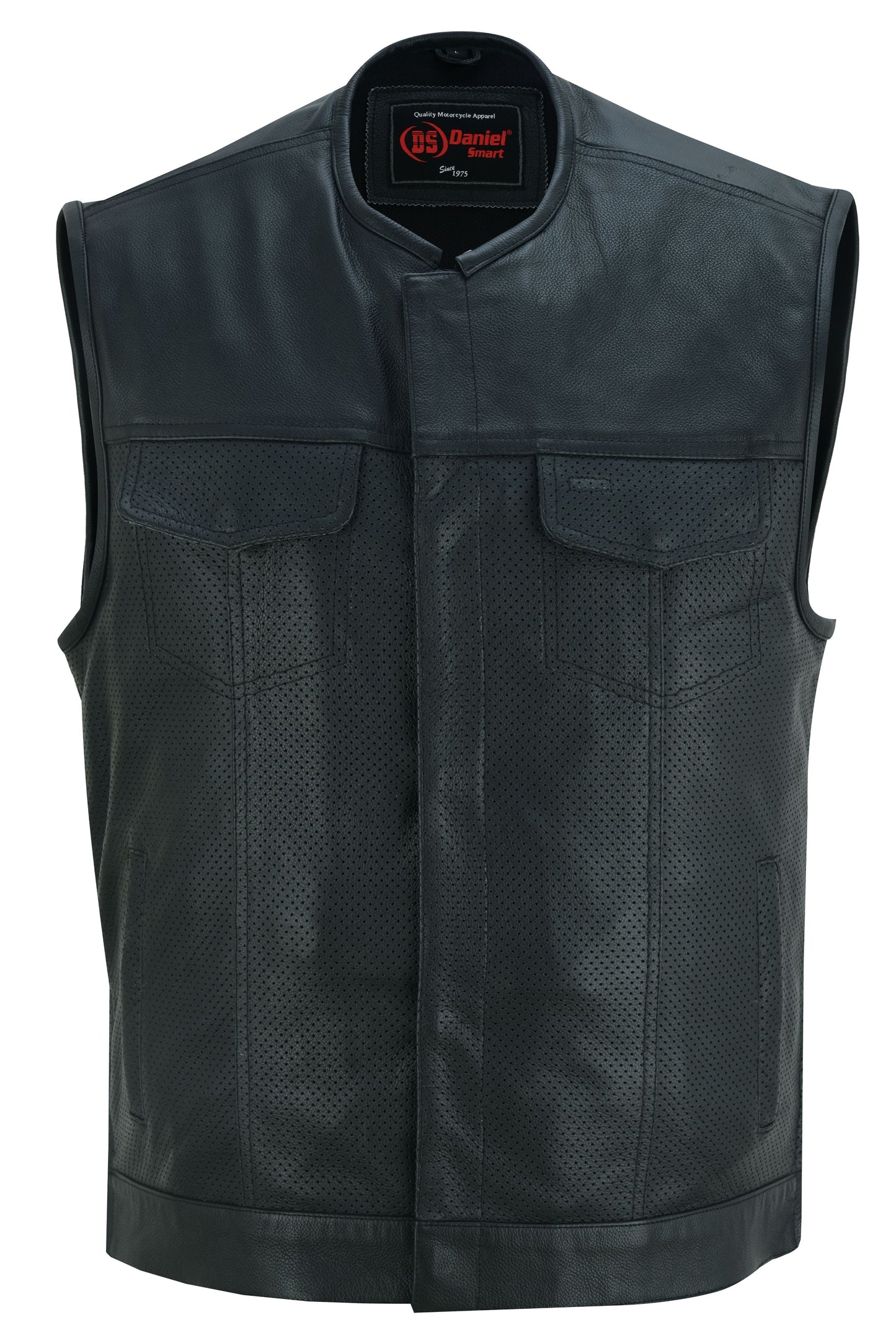RC Men's Collarless Perforated Leather Vest - Black