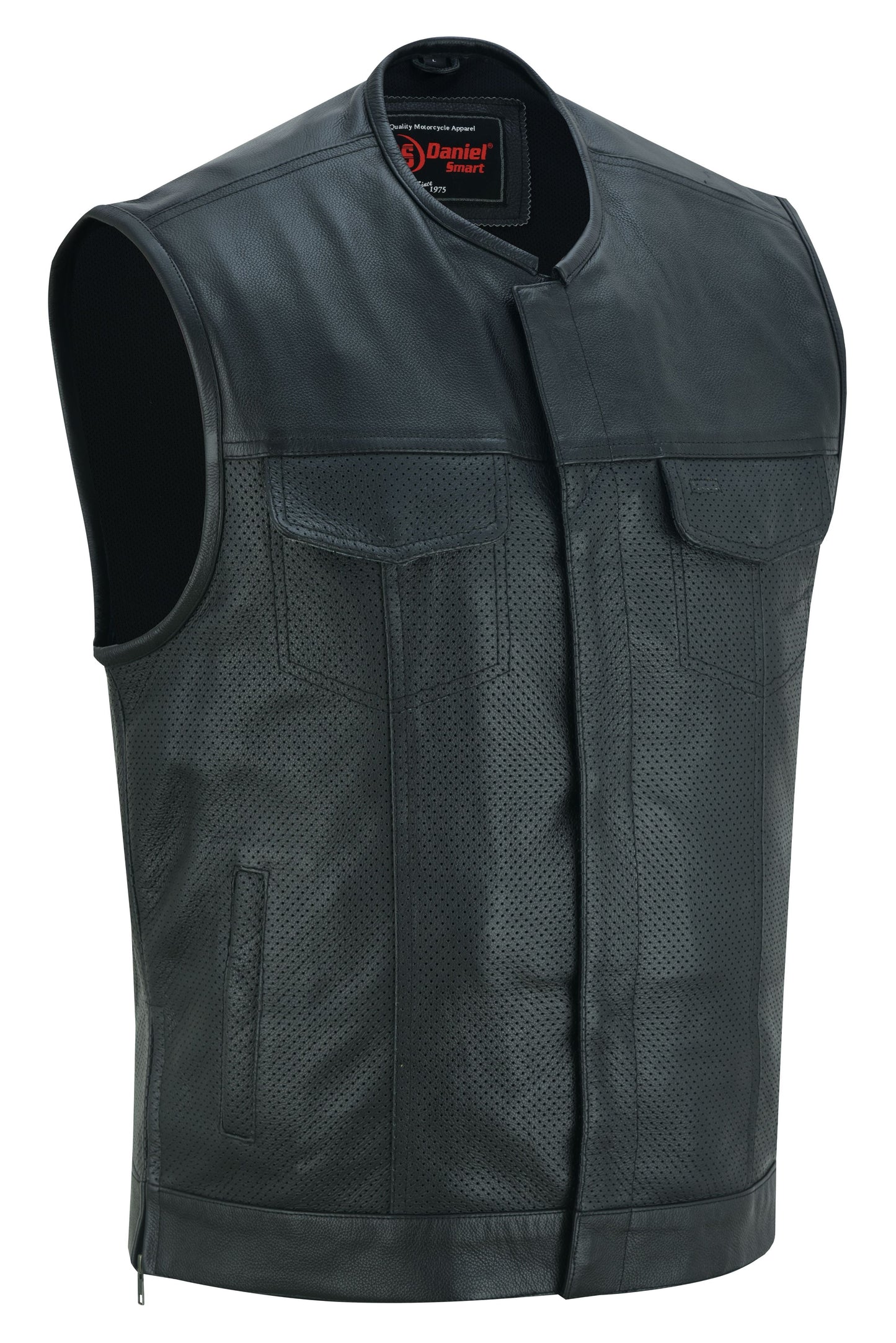 RC Men's Collarless Perforated Leather Vest - Black