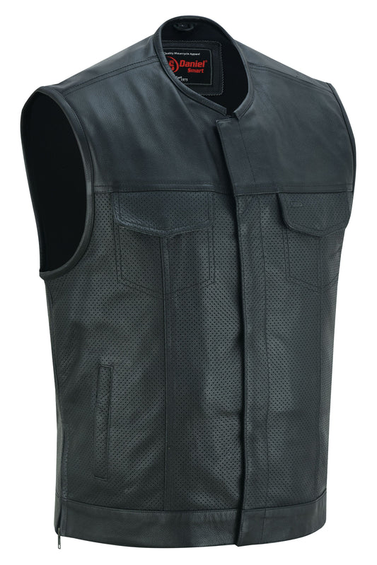 RC Men's Collarless Perforated Leather Vest - Black