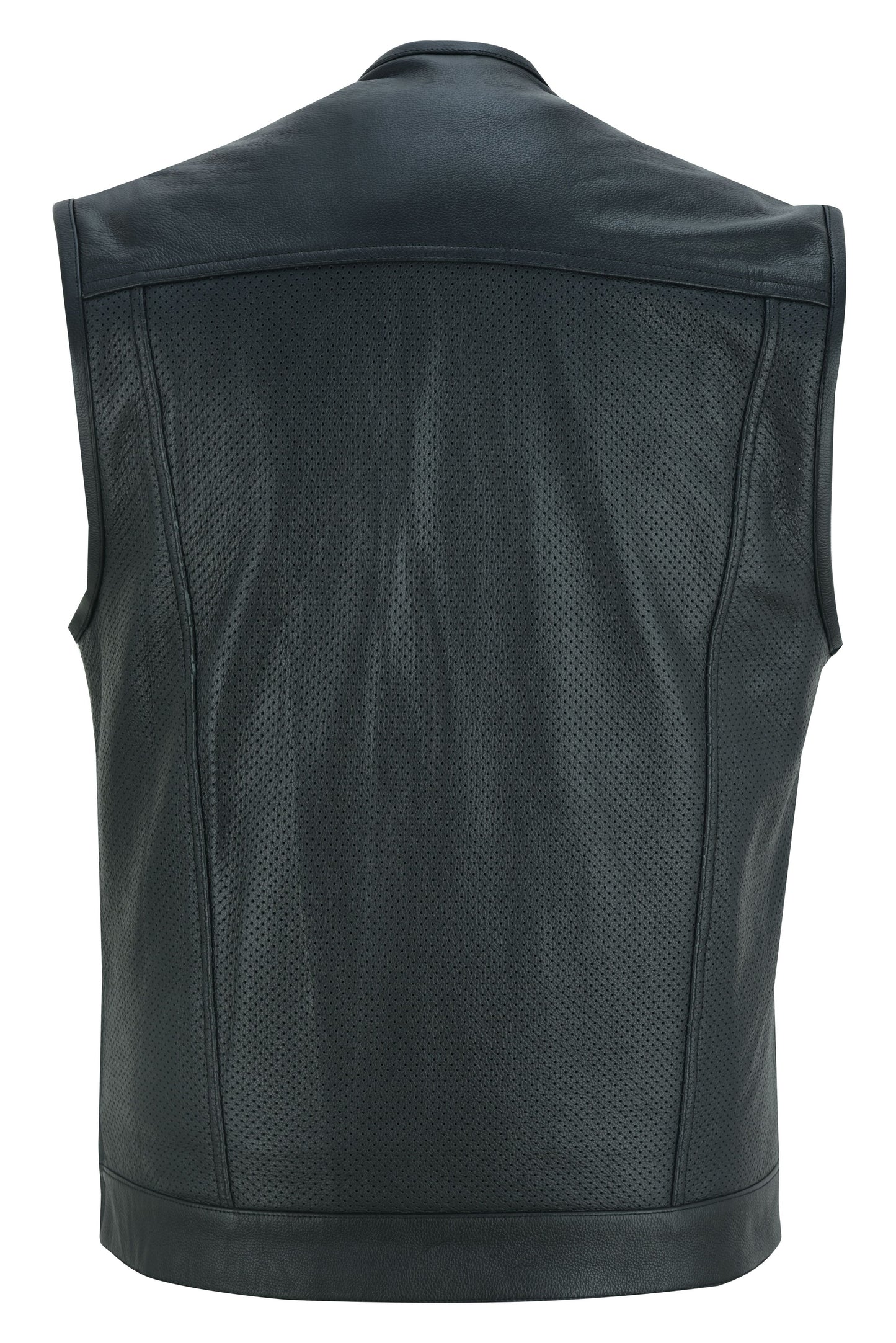 RC Men's Collarless Perforated Leather Vest - Black