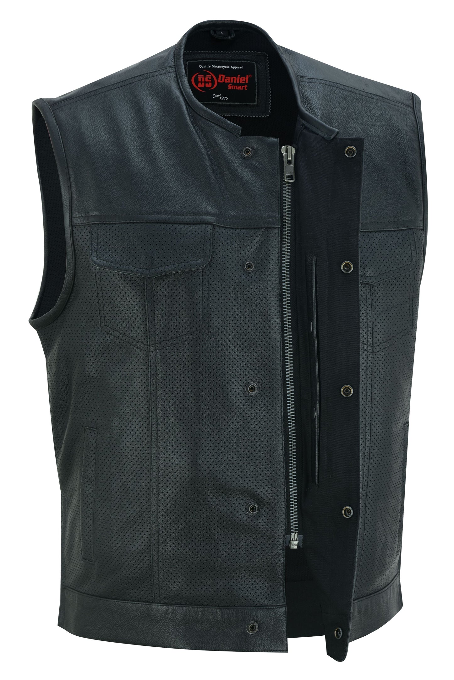 RC Men's Collarless Perforated Leather Vest - Black