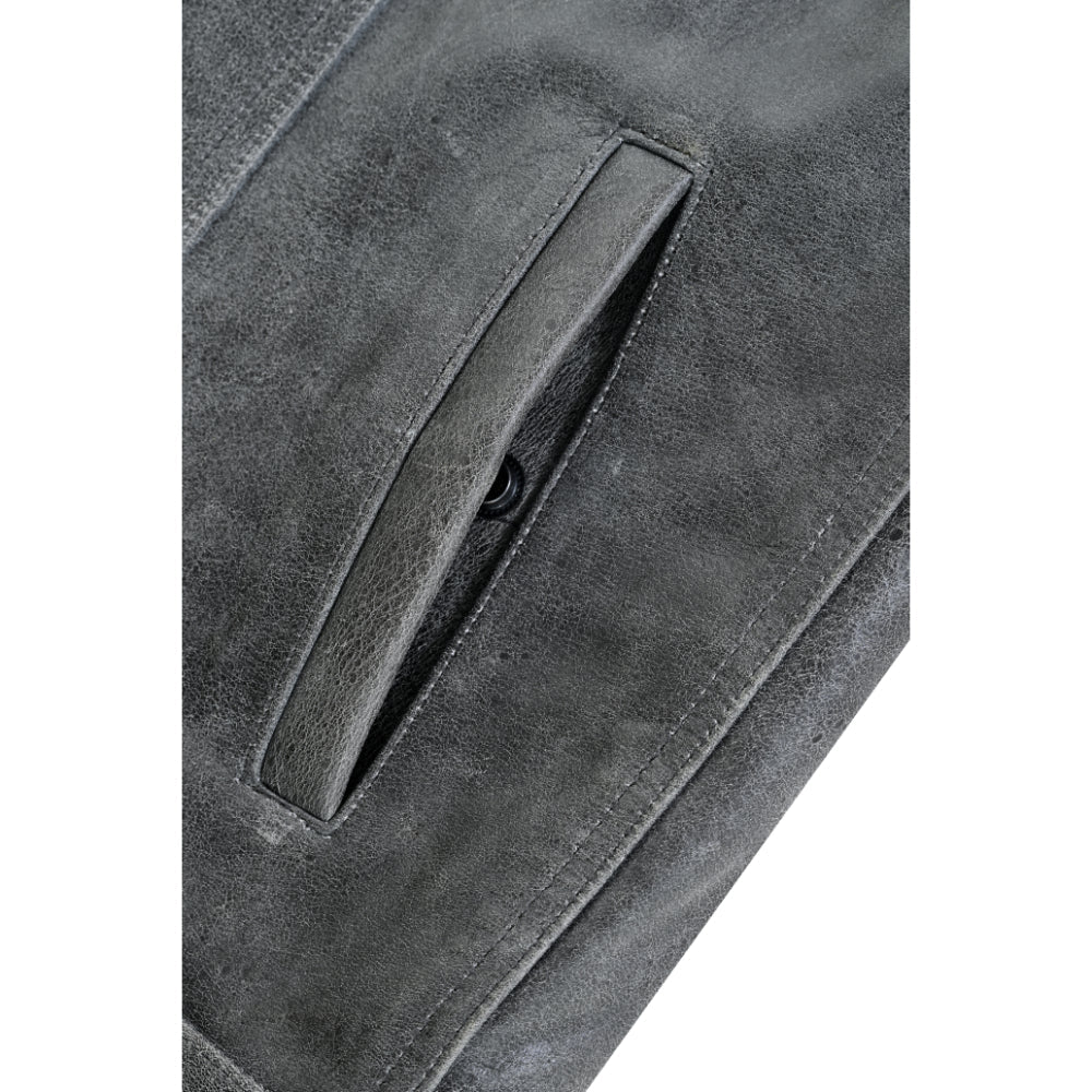 RC Men's Distressed Gray Cowhide Leather  Motorcycle Vest