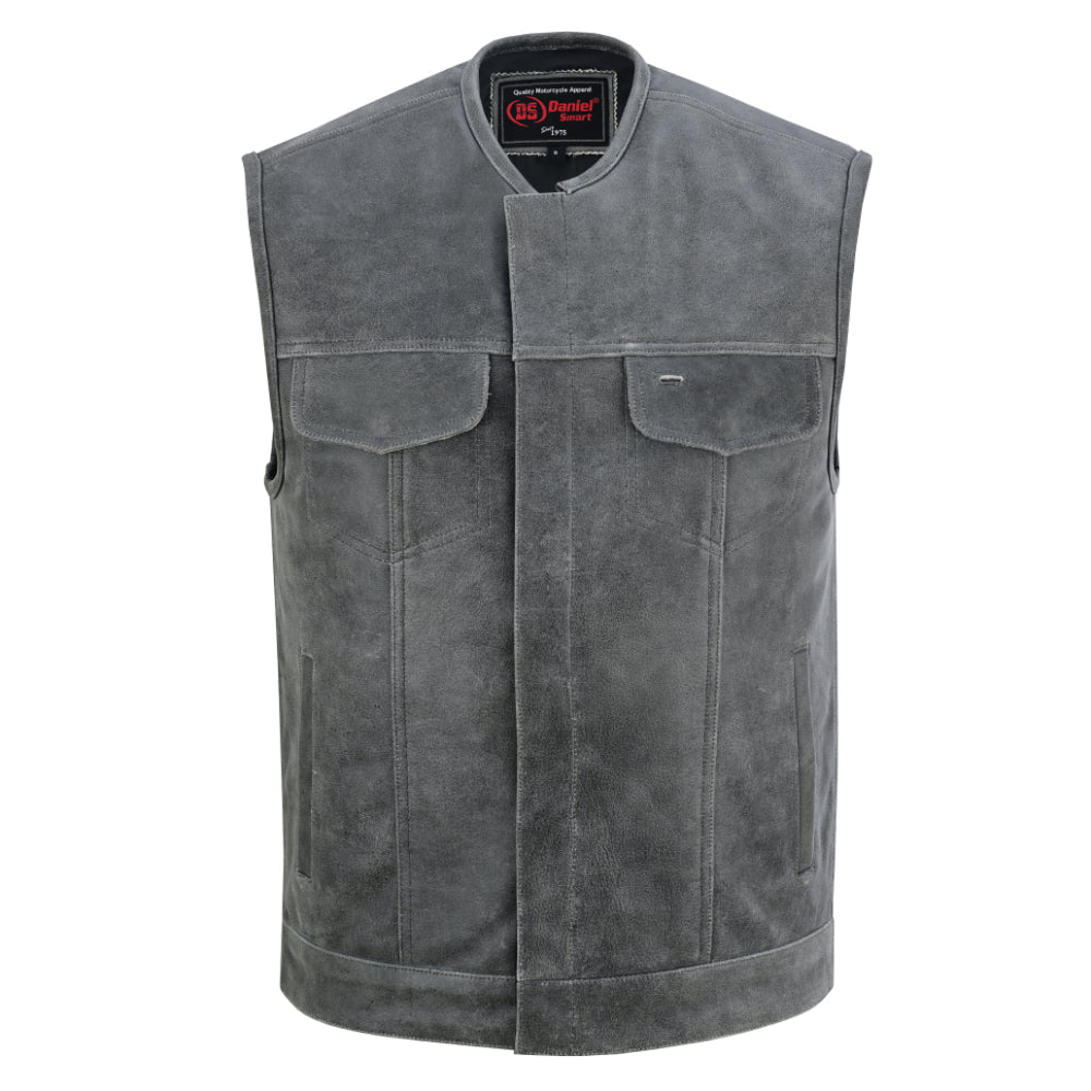 RC Men's Distressed Gray Cowhide Leather  Motorcycle Vest