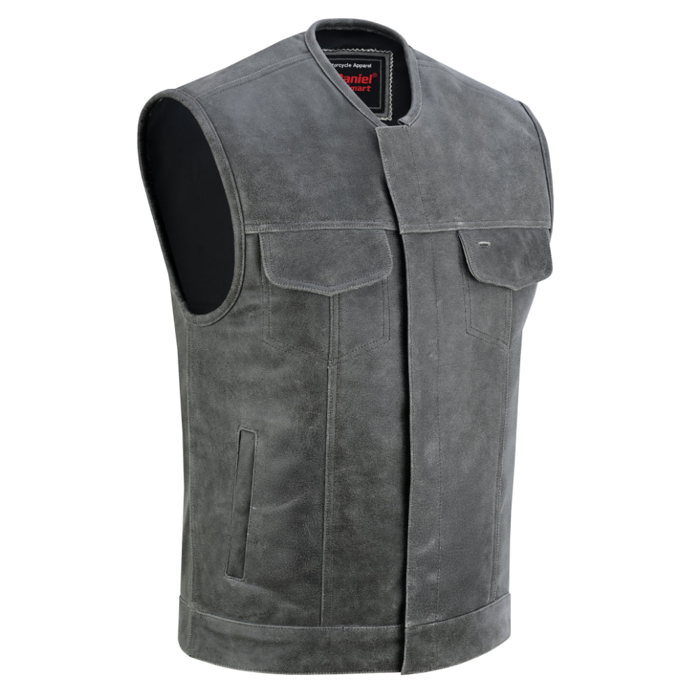 RC Men's Distressed Gray Cowhide Leather  Motorcycle Vest