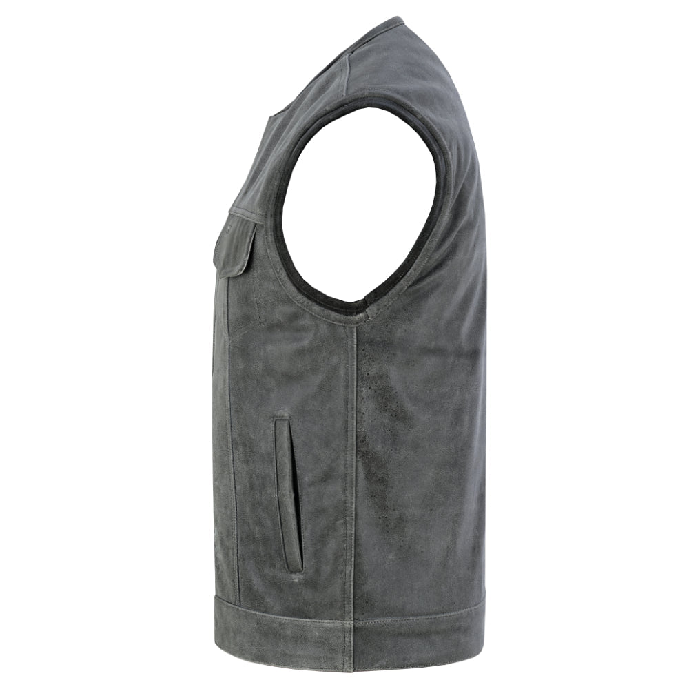 RC Men's Distressed Gray Cowhide Leather  Motorcycle Vest