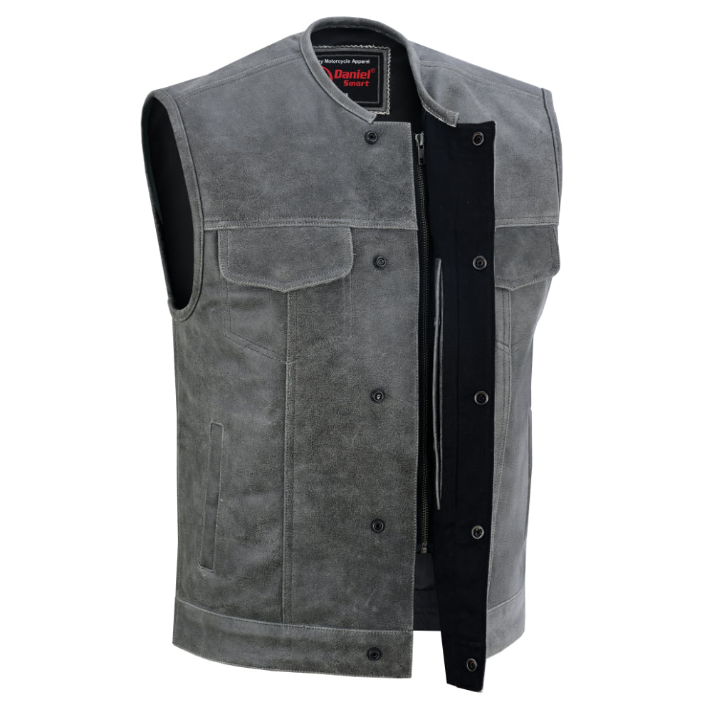 RC Men's Distressed Gray Cowhide Leather  Motorcycle Vest