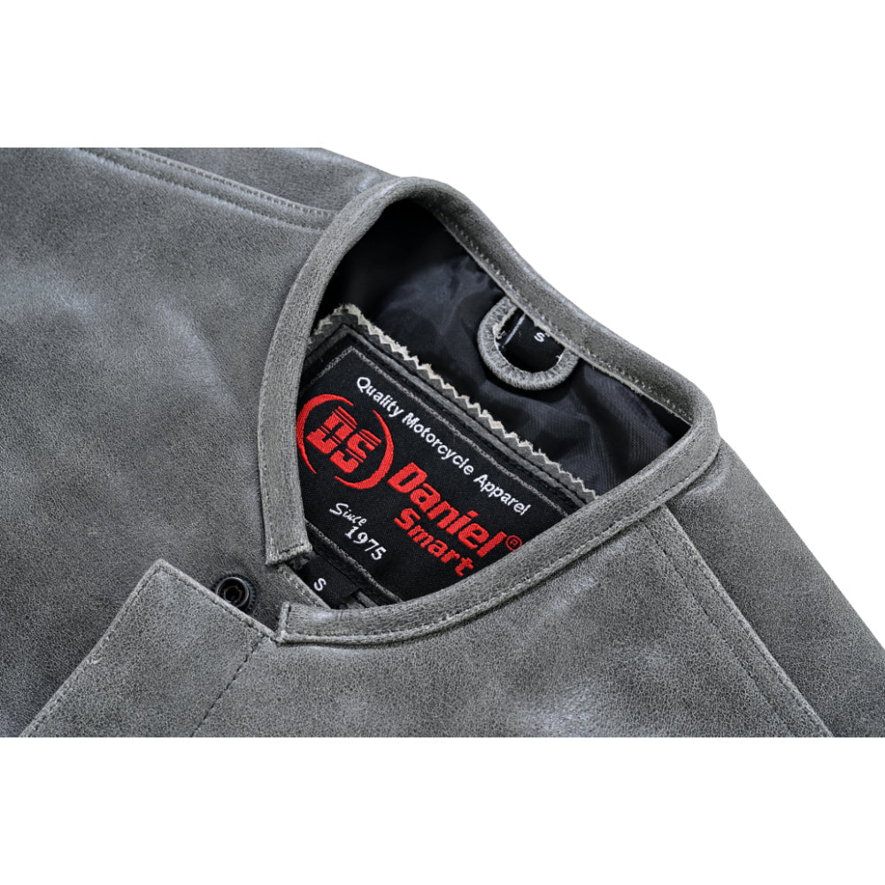 RC Men's Distressed Gray Cowhide Leather  Motorcycle Vest