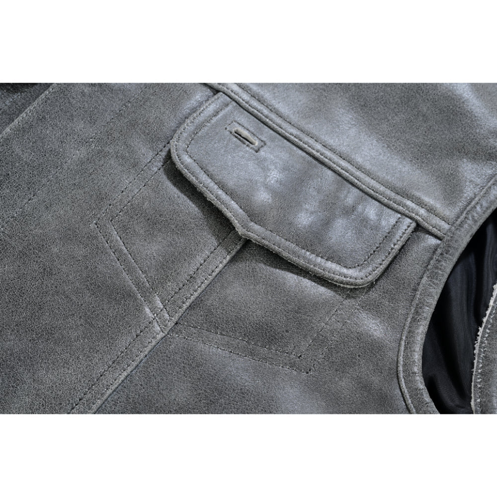 RC Men's Distressed Gray Cowhide Leather  Motorcycle Vest