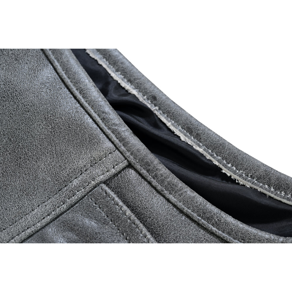 RC Men's Distressed Gray Cowhide Leather  Motorcycle Vest