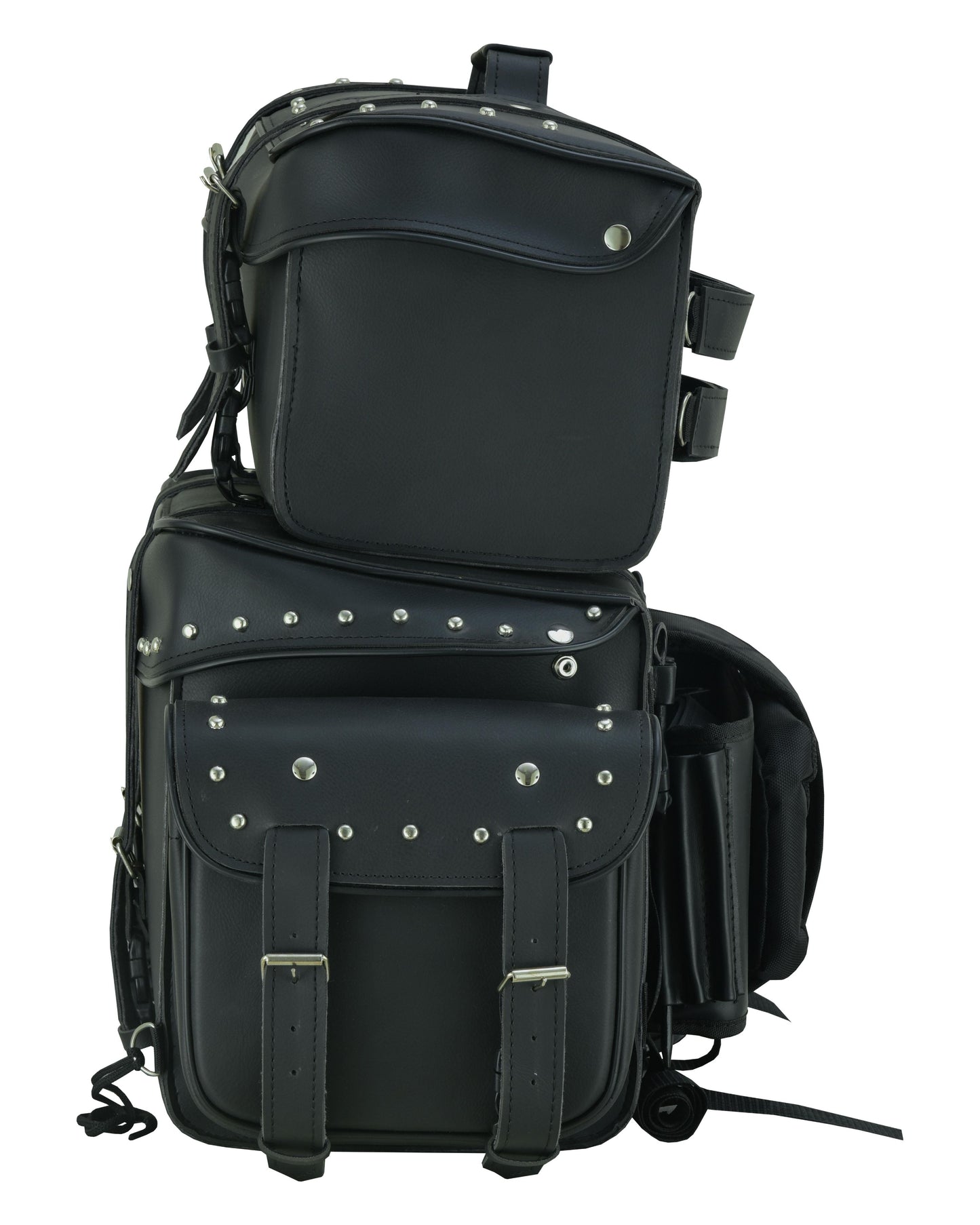 RC Leather Black PVC Large 4 Piece Motorcycle Touring Tail Bag wi