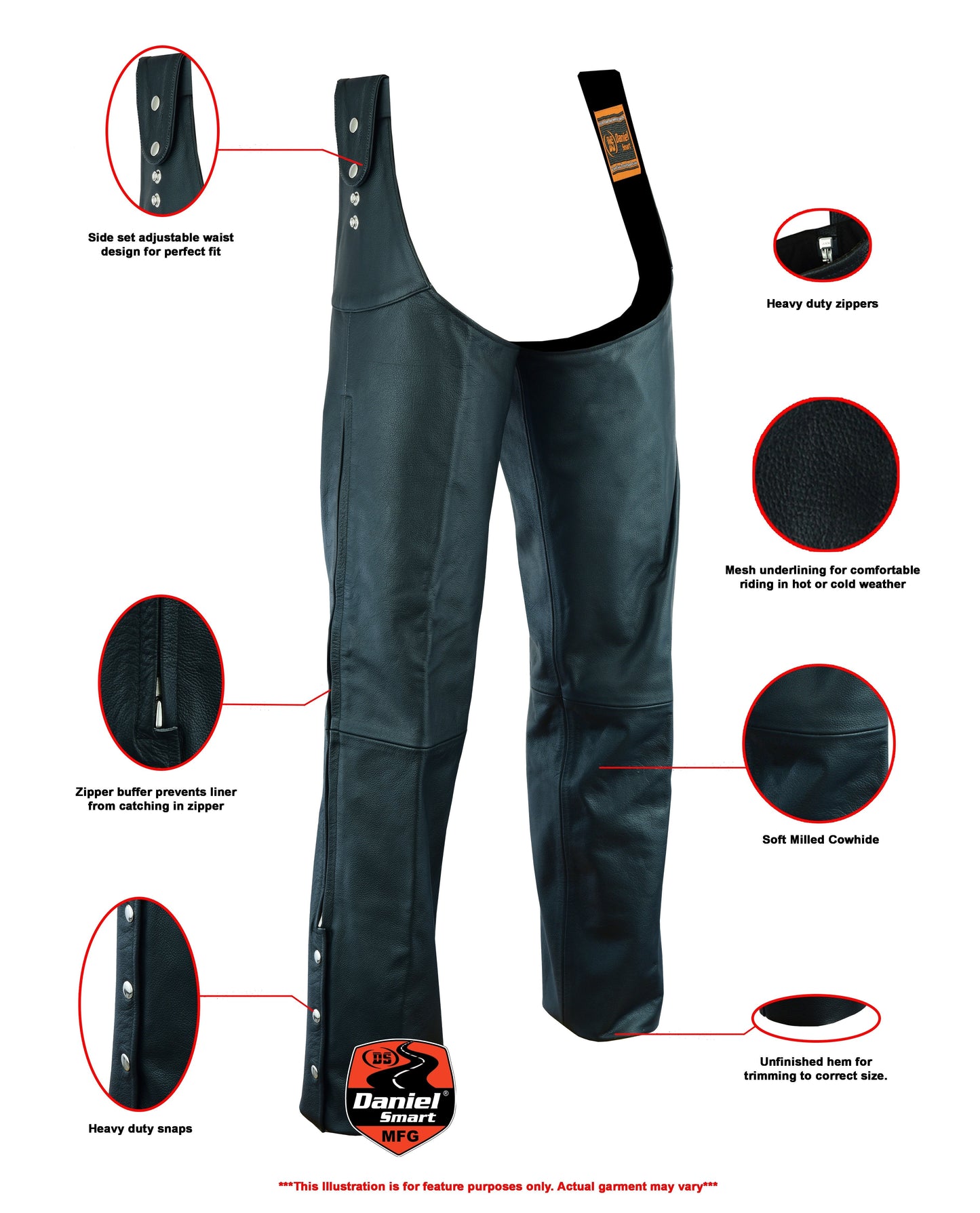 RC Unisex Adjustable Side Snap Beltless Chap