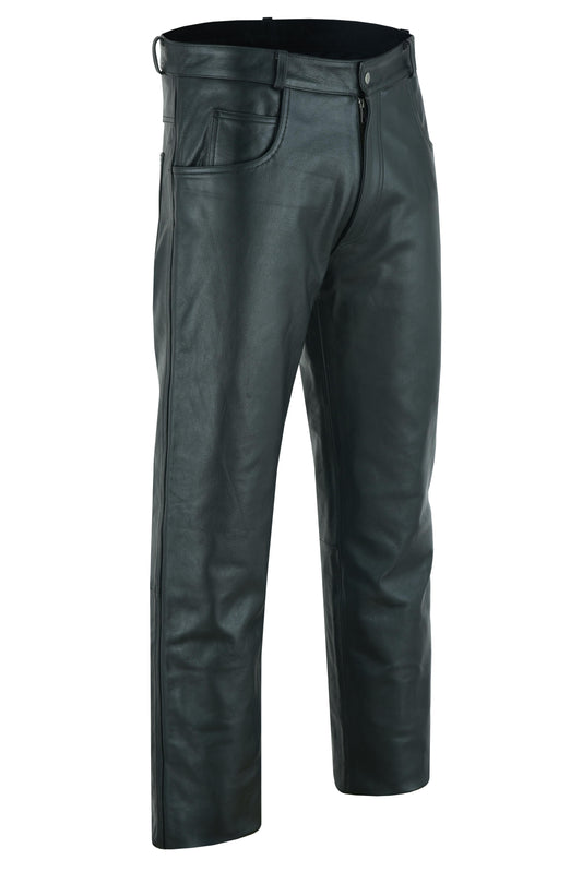 RC Men's Black Classic 5 Pocket Casual Motorcycle Leather Pants