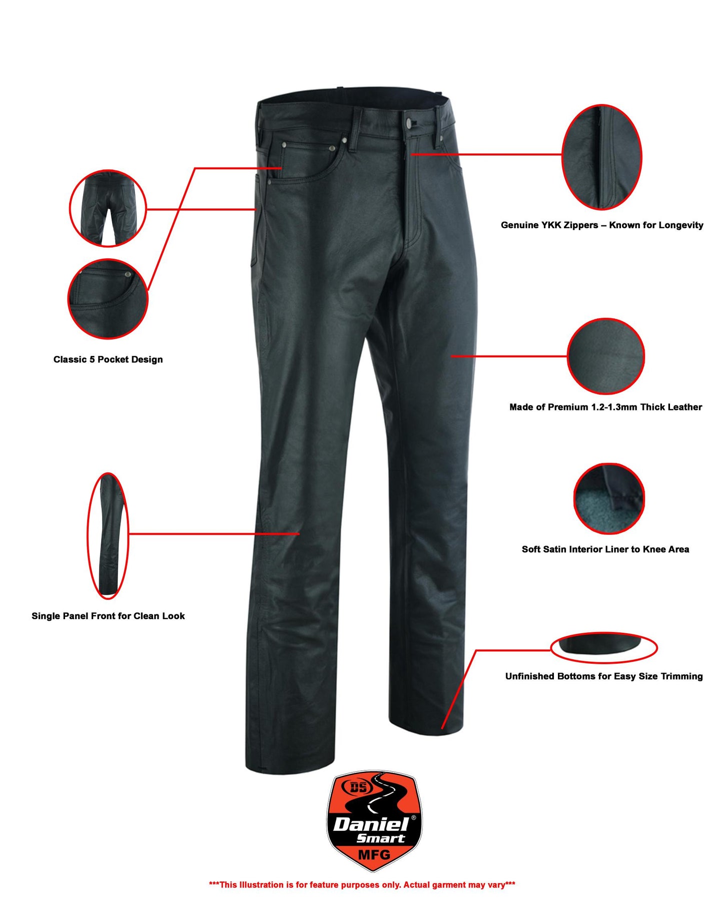 RC Women's Classic 5 Pocket Black Casual Motorcycle Leather Pants