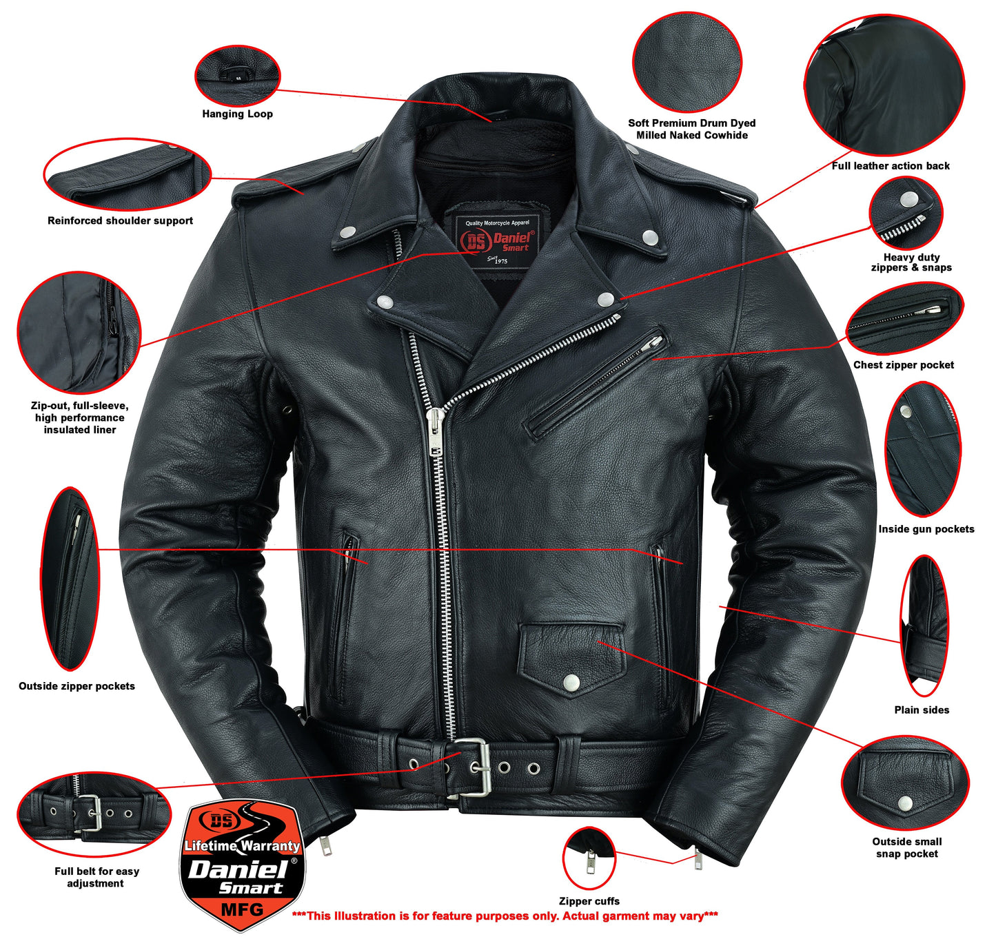 RC Men's Premium Classic Plain Side Police Style Jacket - Black