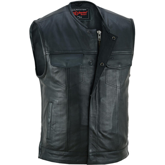 RC Men's Black Leather Motorcycle Vest with Upgraded Style